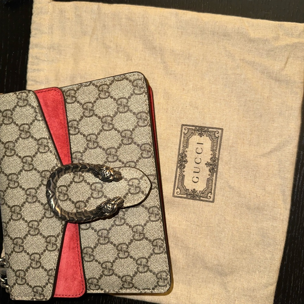 Gucci Beige and Red Monogram Bag